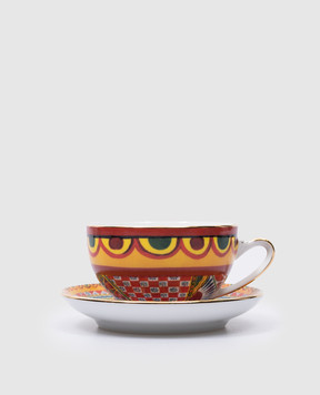 Dolce&Gabbana Порцеляновий набір для чаю із чашки та блюдця з брендованим принтом Carretto Siciliano TC0102TCA21