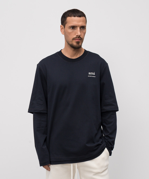 Ami Paris Синій лонгслів подвійної конструкції HTS248JE0119 зображення 3