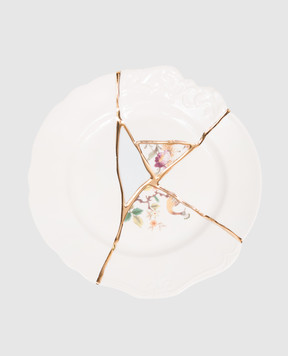 SELETTI Біла порцелянова тарілка Kintsugi з позолотою 24 карат 09612