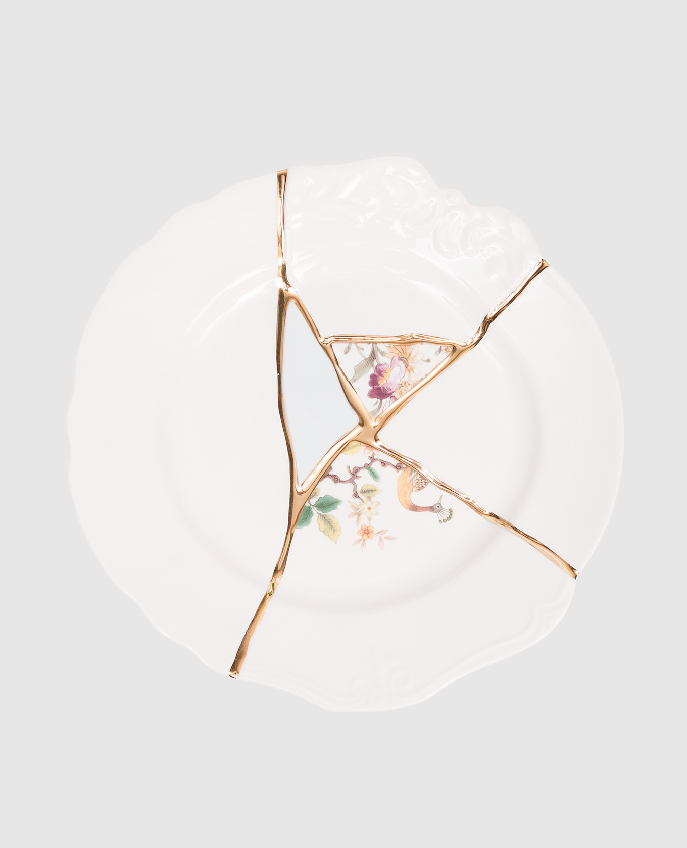 

Белая фарфоровая тарелка Kintsugi с позолотой 24 карата, Бордовый, Посуда