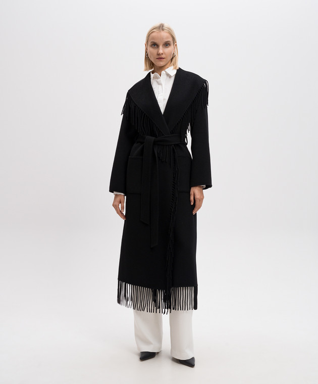 Simkhai Черное пальто на запах Carrie с бахромой с шерстью SI6031WL изображение 3