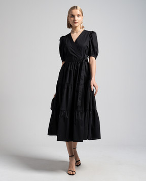 Twinset Черное платье на запах с драпировкой и металлическим логотипом 241TT2063