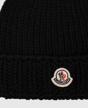 Moncler ENFANT Дитяча чорна шапка з вовни з логотипом K29543B00026M1172