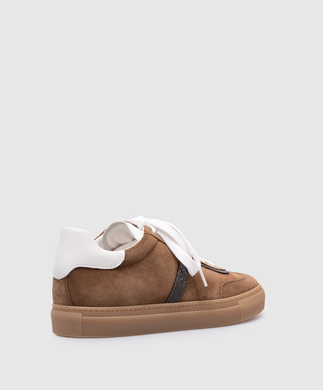 Brunello Cucinelli Коричневі замшеві кросівки з ланцюжком моніль MZSFG2908 зображення 3