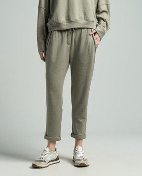 Brunello Cucinelli Спортивные штаны цвета хаки с шелком с цепочкой мониль MD828SB899