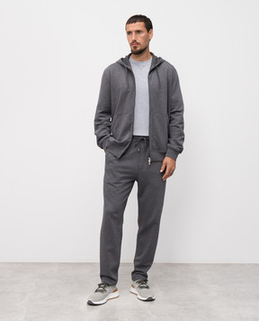 Brunello Cucinelli Сіра меланжева футболка з вишивкою емблеми M0B131328G