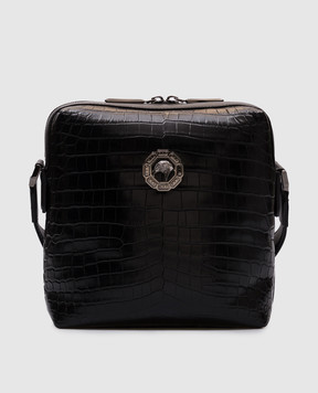 Stefano Ricci Чорна глянцева сумка зі шкіри крокодила з емблемою ND155GTUCSVH