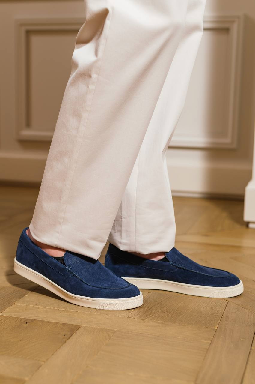 Brunello Cucinelli Синие земшевые слипоны в узор с эмблемы принт логотип MZUHVSN335 изображение 6