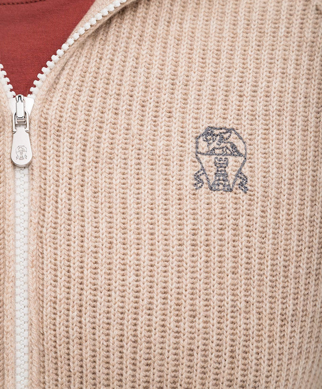 Brunello Cucinelli Бежева спортивна куртка з кашеміру з вишивкою логотипа M22704806G зображення 5
