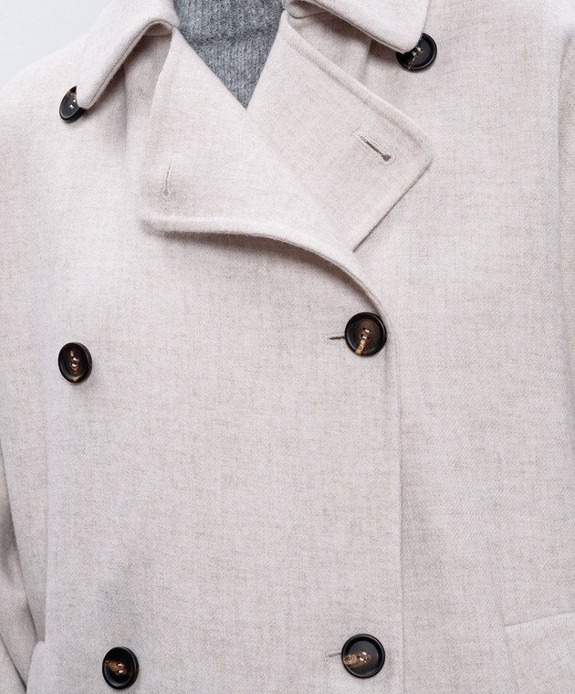 Brunello Cucinelli Бежевое двубортное пальто из кашемира с цепочкой мониль MD5589813 изображение 5