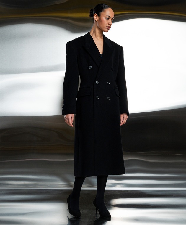 Balenciaga Черное двубортное пальто из кашемира и шерсти 772972TOU02 изображение 3