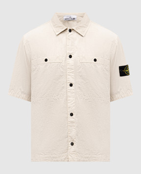 Stone Island Бежевая рубашка с коротким рукавом с логотипом. K1S151200029S00WN