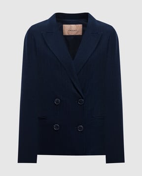 Twinset Синій двобортний жакет в смужку 242TP2150