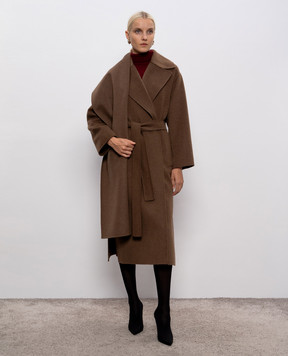 Max Mara Коричневе пальто CUORE з вовни з шарфом CUORE