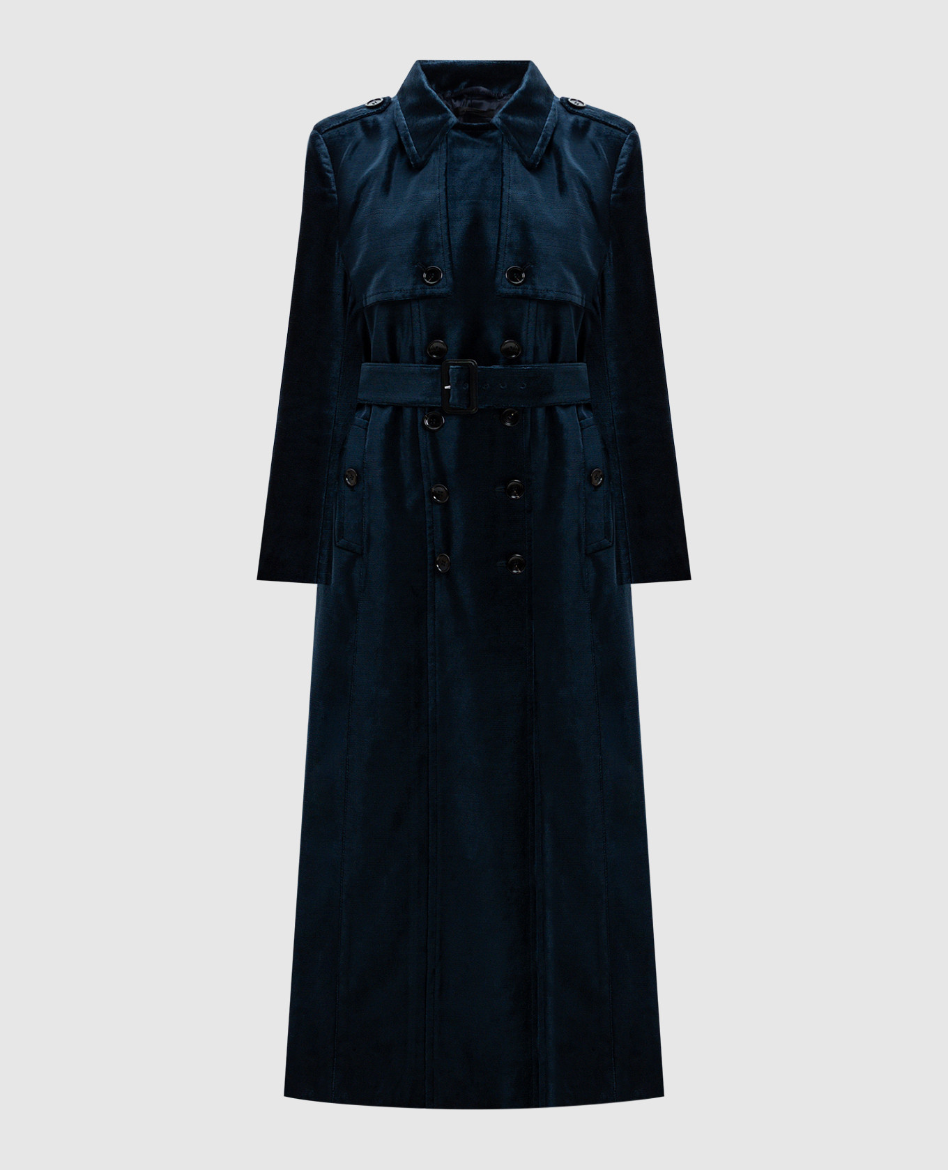 

Синий бархатный тренч с кожаной вставкой, Тренчи