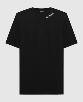Balmain Черная футболка с вышивкой логотипа DH1EG000BC62