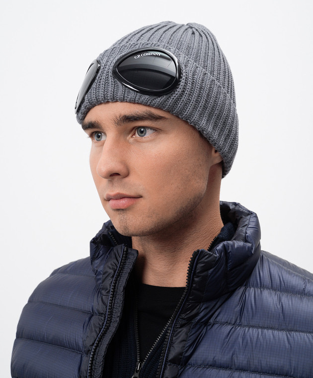 C.P. Company Серая шапка из шерсти с очками MAC122A005509A изображение 2