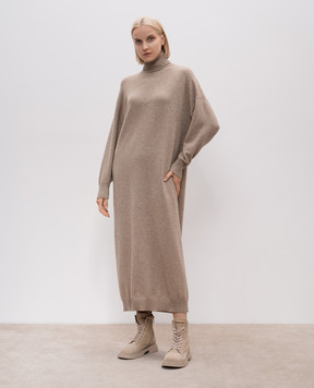 Brunello Cucinelli Бежевое платье из кашемира с цепочкой мониль M12723A93