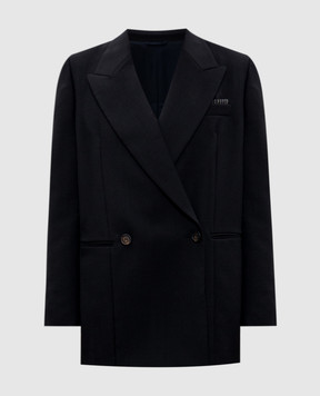 Brunello Cucinelli Чорний двобортний жакет з вовни з ланцюжком моніль MB1297463