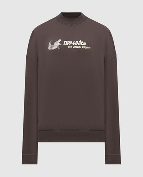 Off-White Серый свитшот с принтом крокодила с логотипом OMBA070S25FLE002
