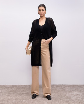 Allude Черный ажурный кардиган из шерсти и кашемира 25217655