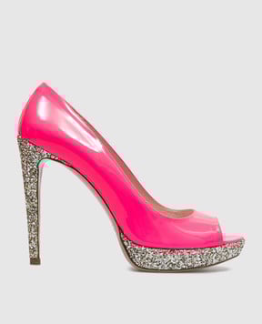 Miu Miu Розовые кожаные лакированные туфли с открытым носком с глитером. 5KP189