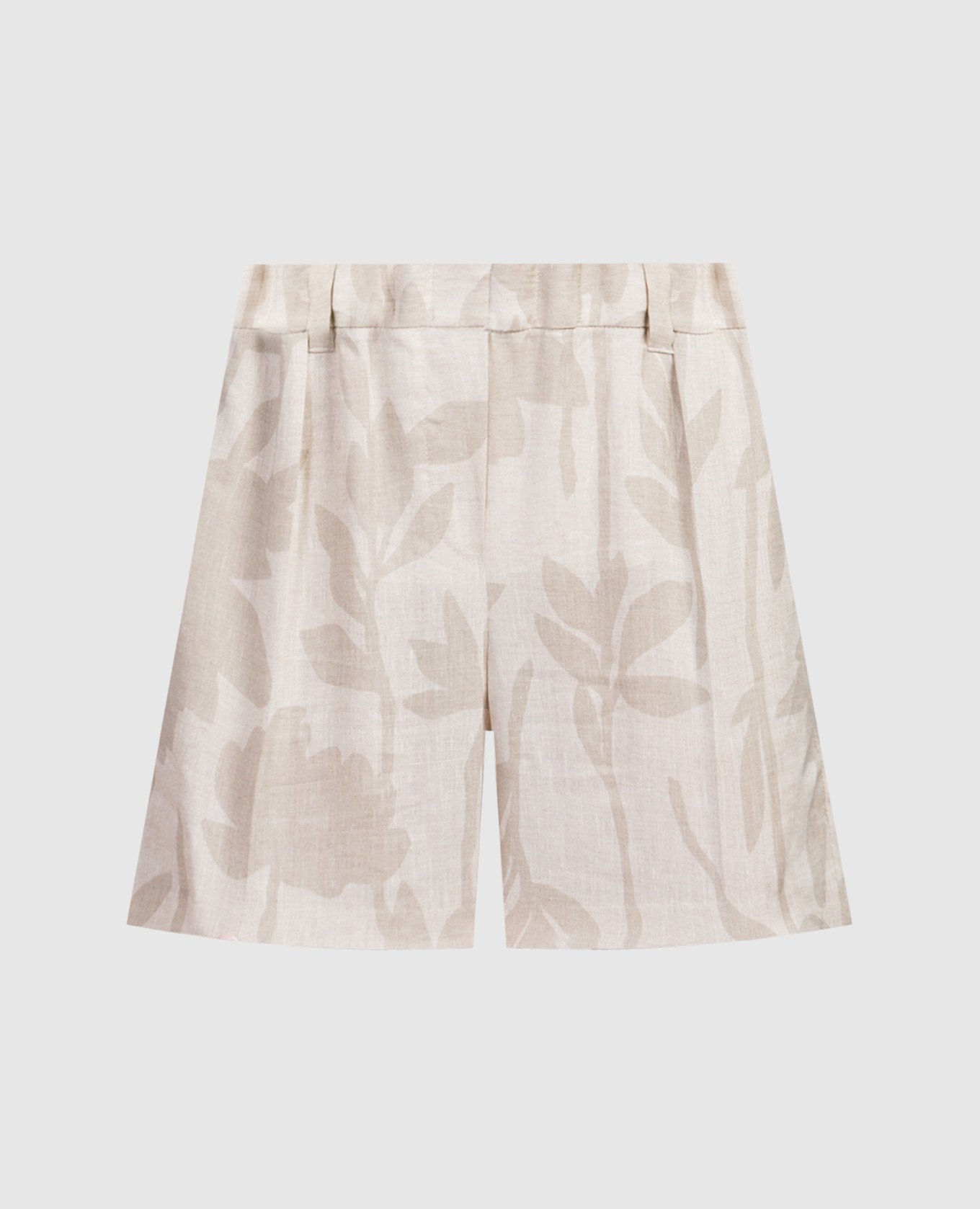 Beige linen shorts in a plant print