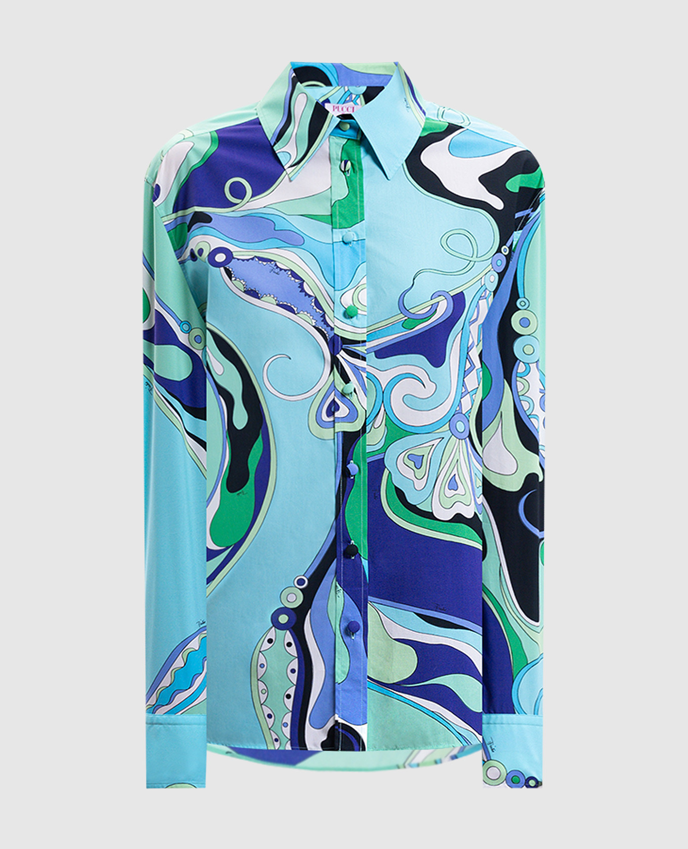 

Голубая рубашка в брендовый принт, Голубой, Рубашки