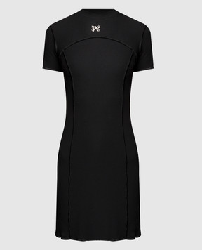 Palm Angels Черное платье мини с эффектом изнанки с монограммой PWDB055S24FAB001