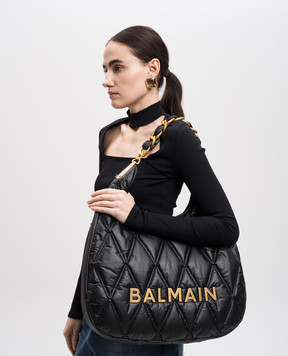 Balmain Чорна стьобана сумка-тоут з логотипом EN1BT929TNDT