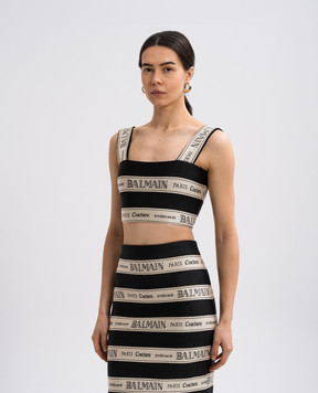 Balmain Бежевый топ в ткани логотипа шаблон EF1AA370JJ95