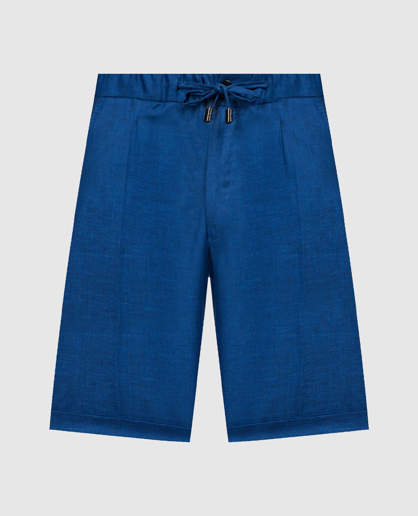 Blue linen, wool and silk shorts with lapels