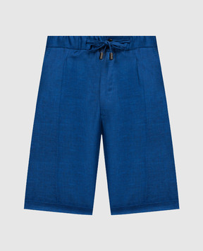 Enrico Mandelli Синие шорты из льна, шерсти и шелка с отворотами GYMSHO5334