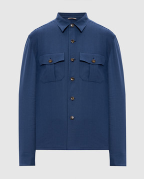 Canali Синяя рубашка из шерсти и льна AE0257131016