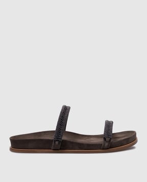 Brunello Cucinelli Коричневые замшевые шлепанцы с цепочкой мониль MZSFC2627