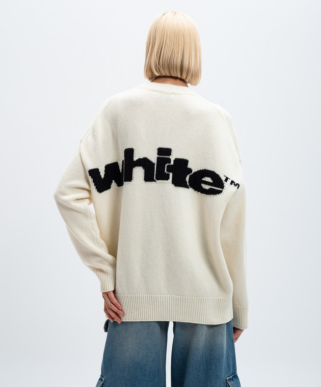 Off-White Белый свитер с шерстью с контрастным узором логотипа OWHE106F24KNI001 изображение 4