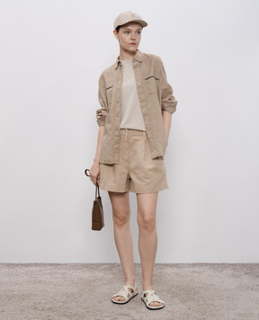 Brunello Cucinelli Бежева сорочка з льоном з ланцюжком моніль MD698RA506