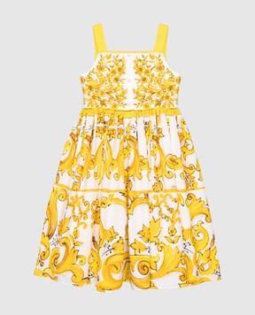 Dolce&Gabbana Дитяча біла сукня з принтом Майоліка L53DW3FI5JY812+