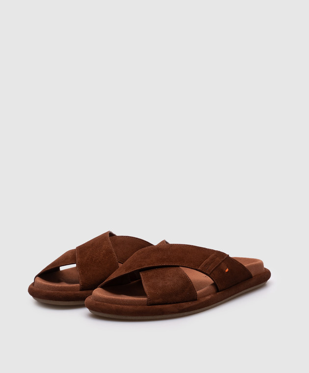 Santoni Коричневые замшевые шлепанцы с логотипом WHXA71540GOMTMGD изображение 2