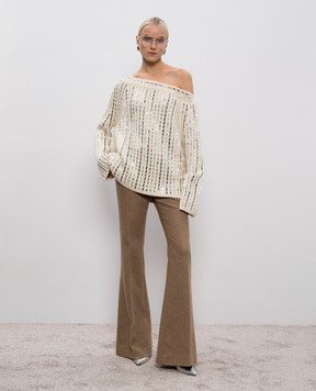 Ermanno Scervino Бежевий светр з вовни мериноса з кристалами D475M727CTVYD
