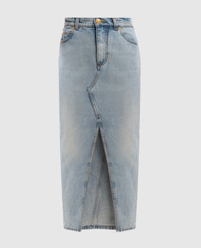 Balmain Голубая джинсовая юбка миди с фигурным вырезом EF1LD460DF23