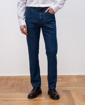 Canali Синие брюки с кожаным патчем логотипа PX0119891719