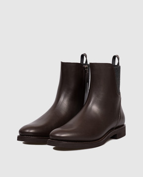 Brunello Cucinelli Коричневі шкіряні черевики Mat  з ланцюжком моніль MZOLG3033