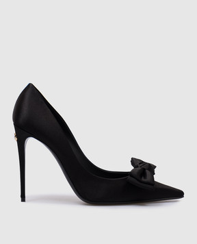 Dolce&Gabbana Чорні атласні туфлі  з металевим логотипом DG CD1892A3I64