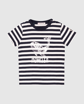 Moncler ENFANT Дитяча синя футболка в смужку з логотипом K19518C0001289AGB