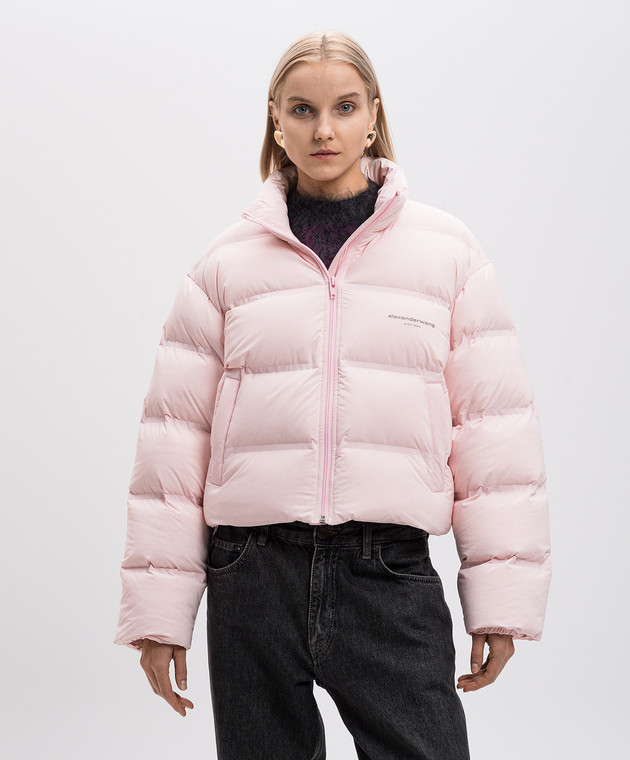 Alexander Wang - Розовый укороченный пуховик с принтом логотипа