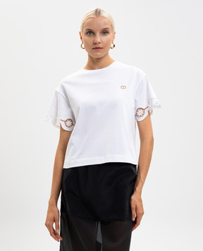 Twinset Біла футболка з квітковою вишивкою 252TP2500