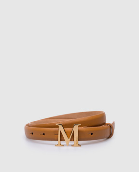 Max Mara Бежевый кожаный ремень CLASSIC с гравировкой логотипа MCLASSIC20