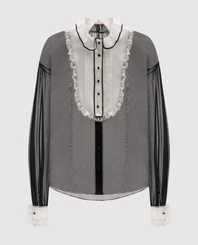 Dolce&Gabbana Чорна блуза із шовку з мереживом F5S17TFU1AT