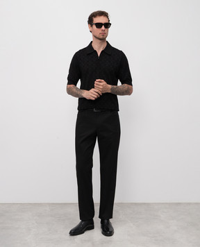 Dolce&Gabbana Чорне поло із шовку в тканий візерунок GXZ79TJBSM4